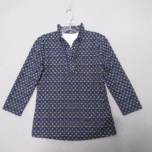 J McLaughlin Top‎ Small Ruffle Neck Durham Catalina Cloth Preppy Academia Career - Picture 2 of 9